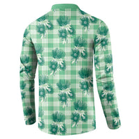 Green Palaka Hawaii Button Sweatshirt Hawaiian Lehua Blossoms LT05 - Polynesian Pride