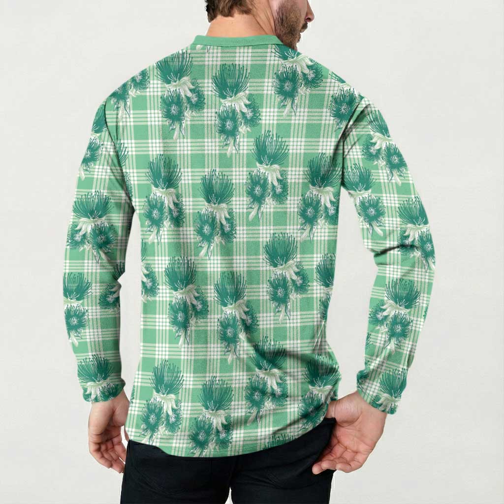 Green Palaka Hawaii Button Sweatshirt Hawaiian Lehua Blossoms LT05 - Polynesian Pride
