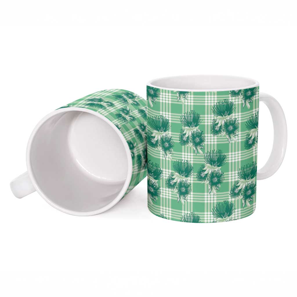Green Palaka Hawaii Ceramic Mug Hawaiian Lehua Blossoms LT05 - Polynesian Pride