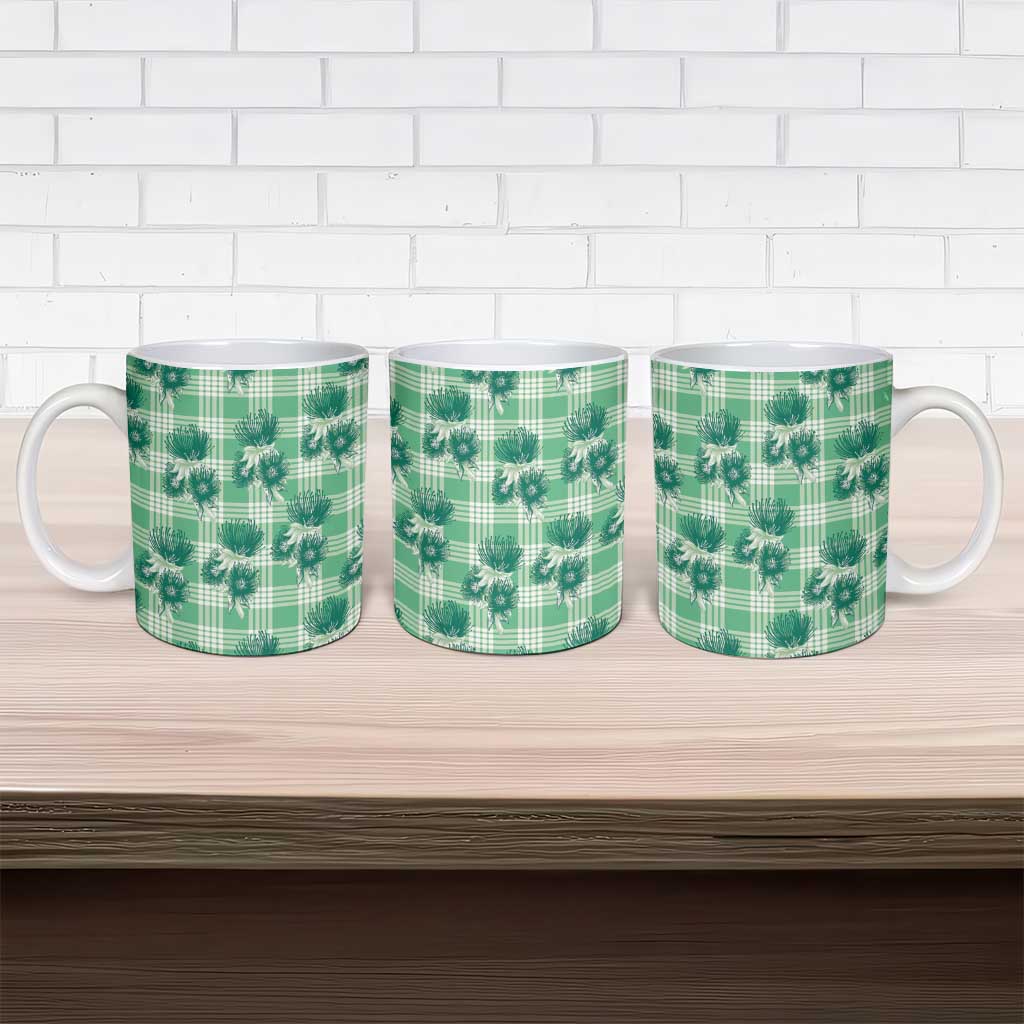 Green Palaka Hawaii Ceramic Mug Hawaiian Lehua Blossoms LT05 - Polynesian Pride