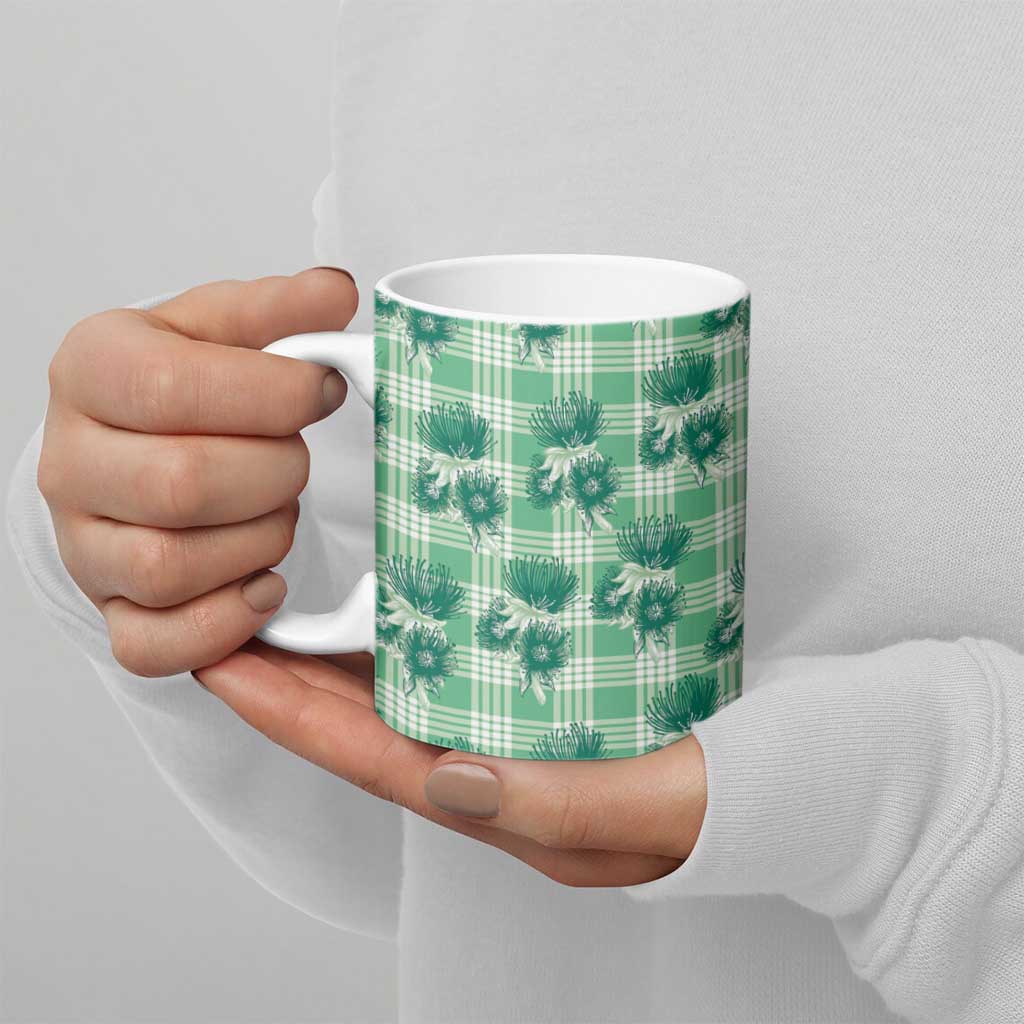 Green Palaka Hawaii Ceramic Mug Hawaiian Lehua Blossoms LT05 - Polynesian Pride