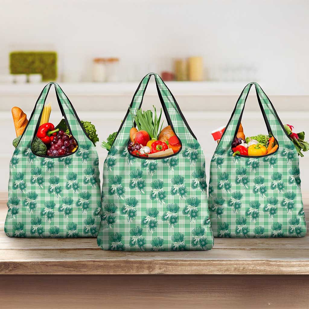 Green Palaka Hawaii Grocery Bag Hawaiian Lehua Blossoms LT05 3-pack One Size Green - Polynesian Pride