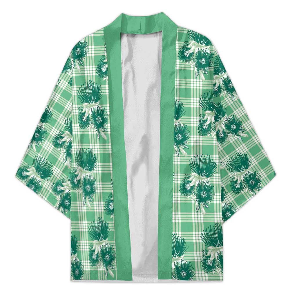 Green Palaka Hawaii Kimono Hawaiian Lehua Blossoms LT05 Unisex Green - Polynesian Pride