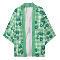Green Palaka Hawaii Kimono Hawaiian Lehua Blossoms LT05 Unisex Green - Polynesian Pride