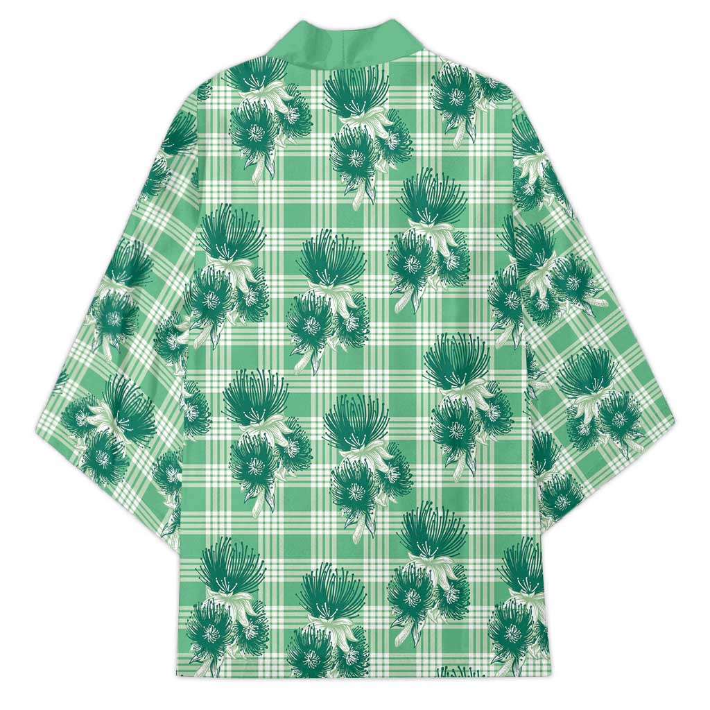 Green Palaka Hawaii Kimono Hawaiian Lehua Blossoms LT05 - Polynesian Pride