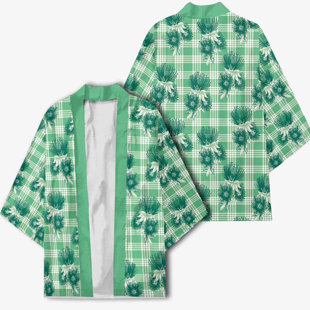 Green Palaka Hawaii Kimono Hawaiian Lehua Blossoms LT05 - Polynesian Pride