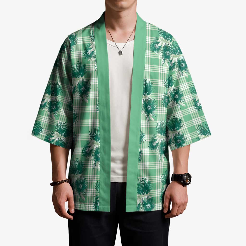 Green Palaka Hawaii Kimono Hawaiian Lehua Blossoms LT05 - Polynesian Pride