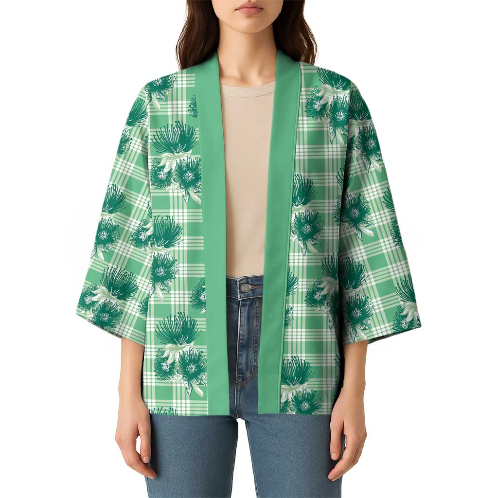 Green Palaka Hawaii Kimono Hawaiian Lehua Blossoms LT05 - Polynesian Pride