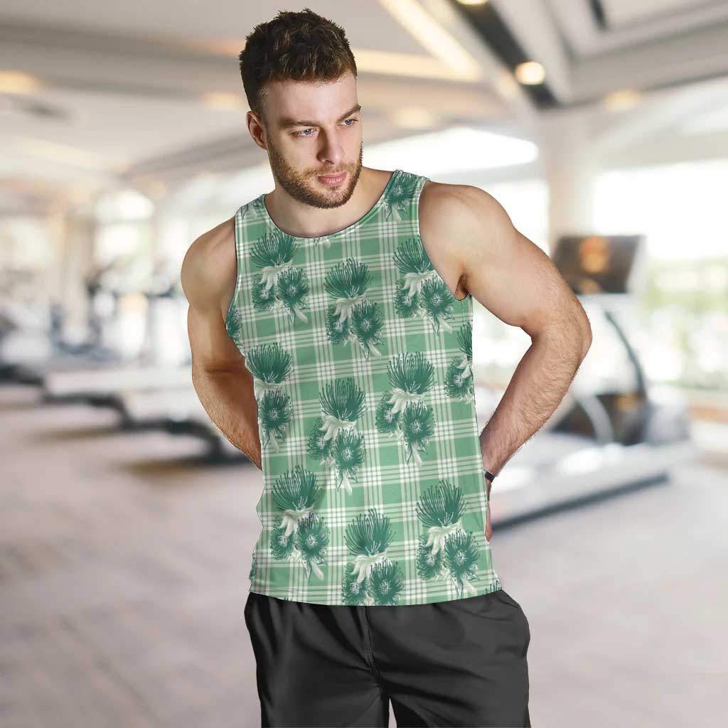 Green Palaka Hawaii Men Tank Top Hawaiian Lehua Blossoms LT05 Green - Polynesian Pride