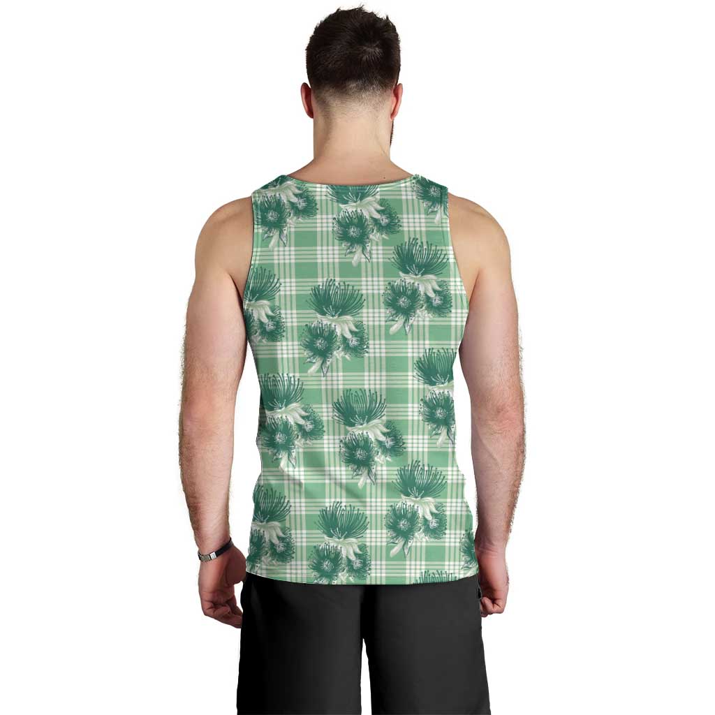Green Palaka Hawaii Men Tank Top Hawaiian Lehua Blossoms LT05 - Polynesian Pride