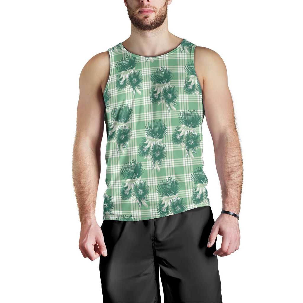 Green Palaka Hawaii Men Tank Top Hawaiian Lehua Blossoms LT05 - Polynesian Pride