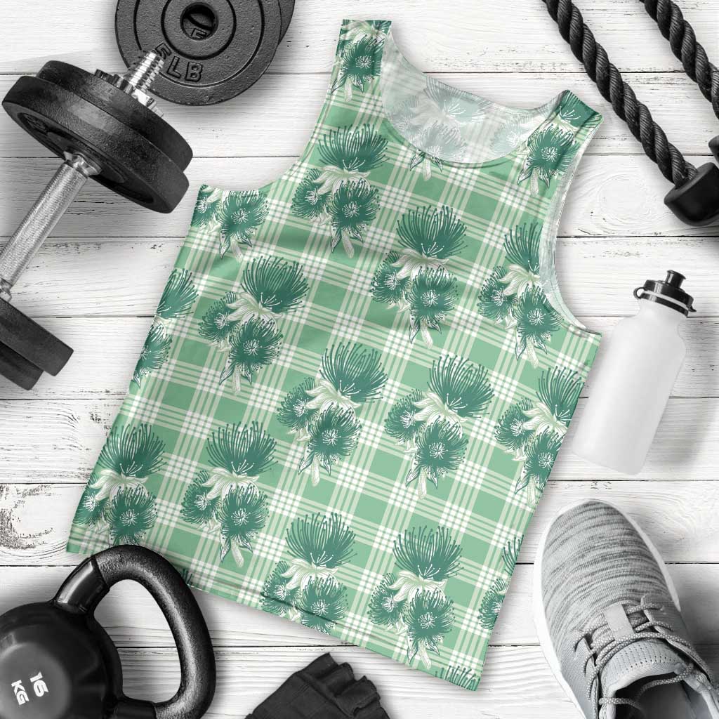 Green Palaka Hawaii Men Tank Top Hawaiian Lehua Blossoms LT05 - Polynesian Pride