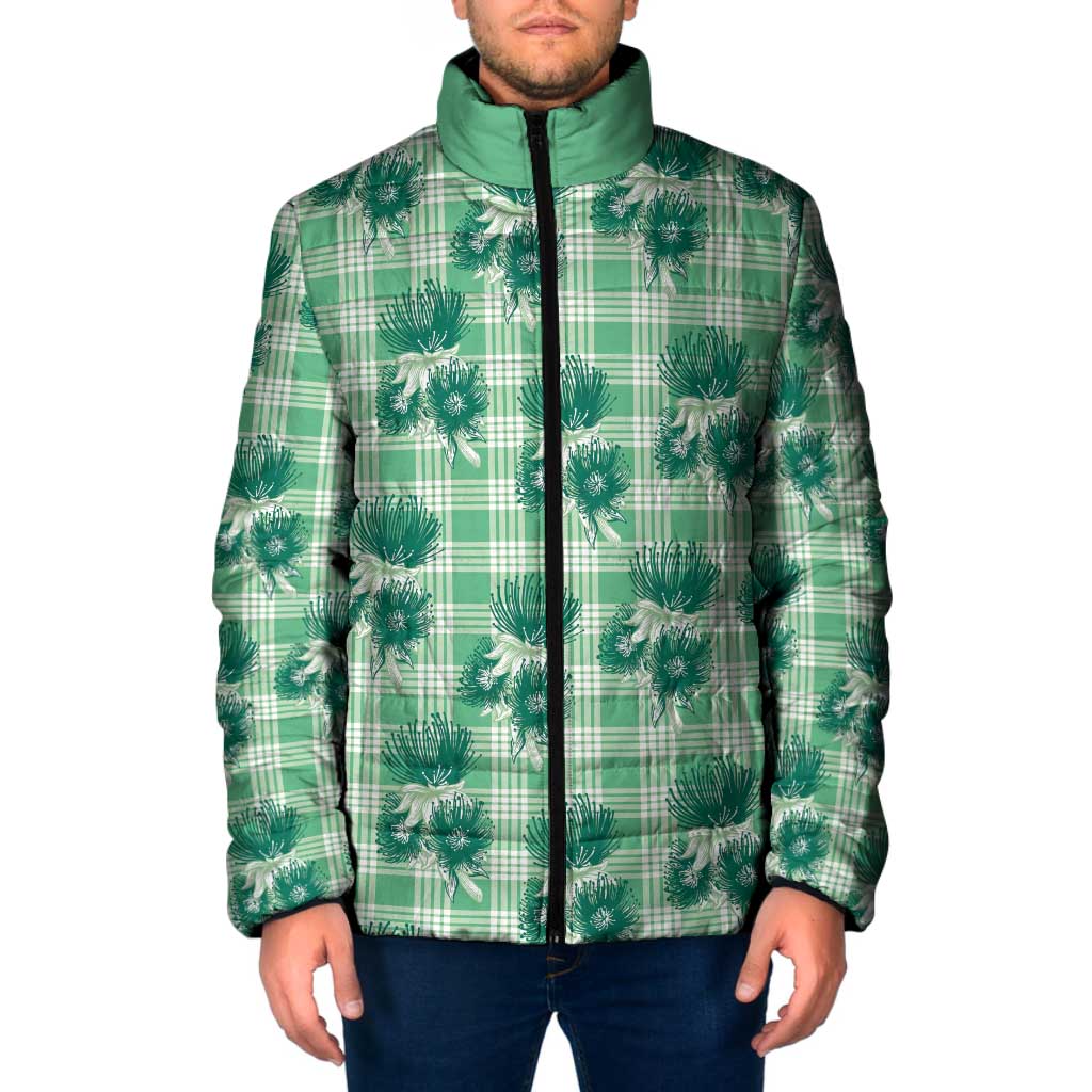 Green Palaka Hawaii Padded Jacket Hawaiian Lehua Blossoms LT05 Men Green - Polynesian Pride