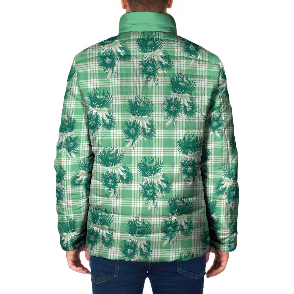 Green Palaka Hawaii Padded Jacket Hawaiian Lehua Blossoms LT05 - Polynesian Pride