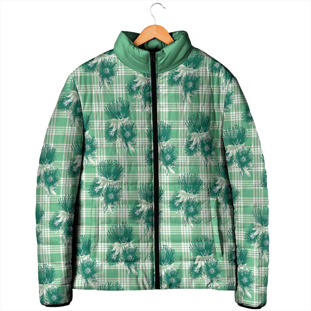 Green Palaka Hawaii Padded Jacket Hawaiian Lehua Blossoms LT05 - Polynesian Pride