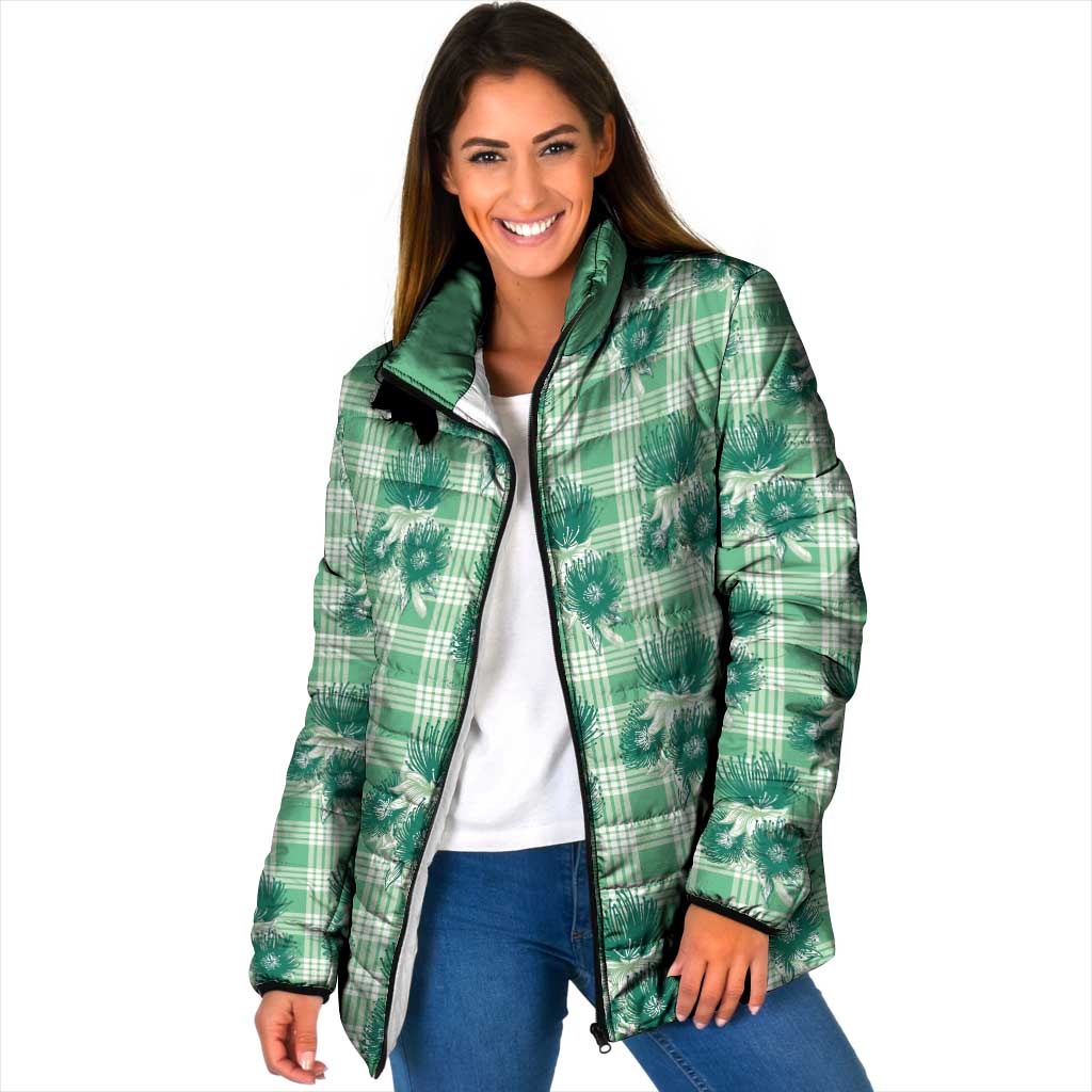 Green Palaka Hawaii Padded Jacket Hawaiian Lehua Blossoms LT05 Women Green - Polynesian Pride