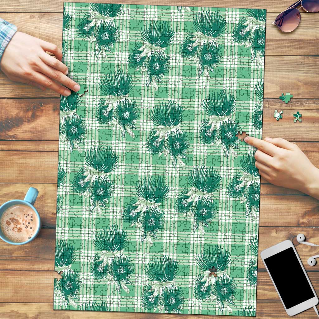 Green Palaka Hawaii Puzzle Hawaiian Lehua Blossoms LT05 Green - Polynesian Pride