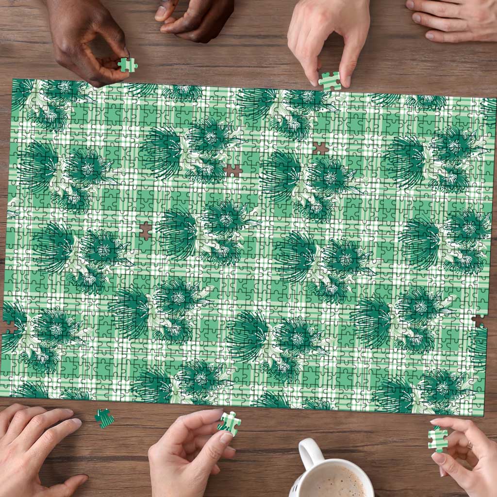 Green Palaka Hawaii Puzzle Hawaiian Lehua Blossoms LT05 - Polynesian Pride
