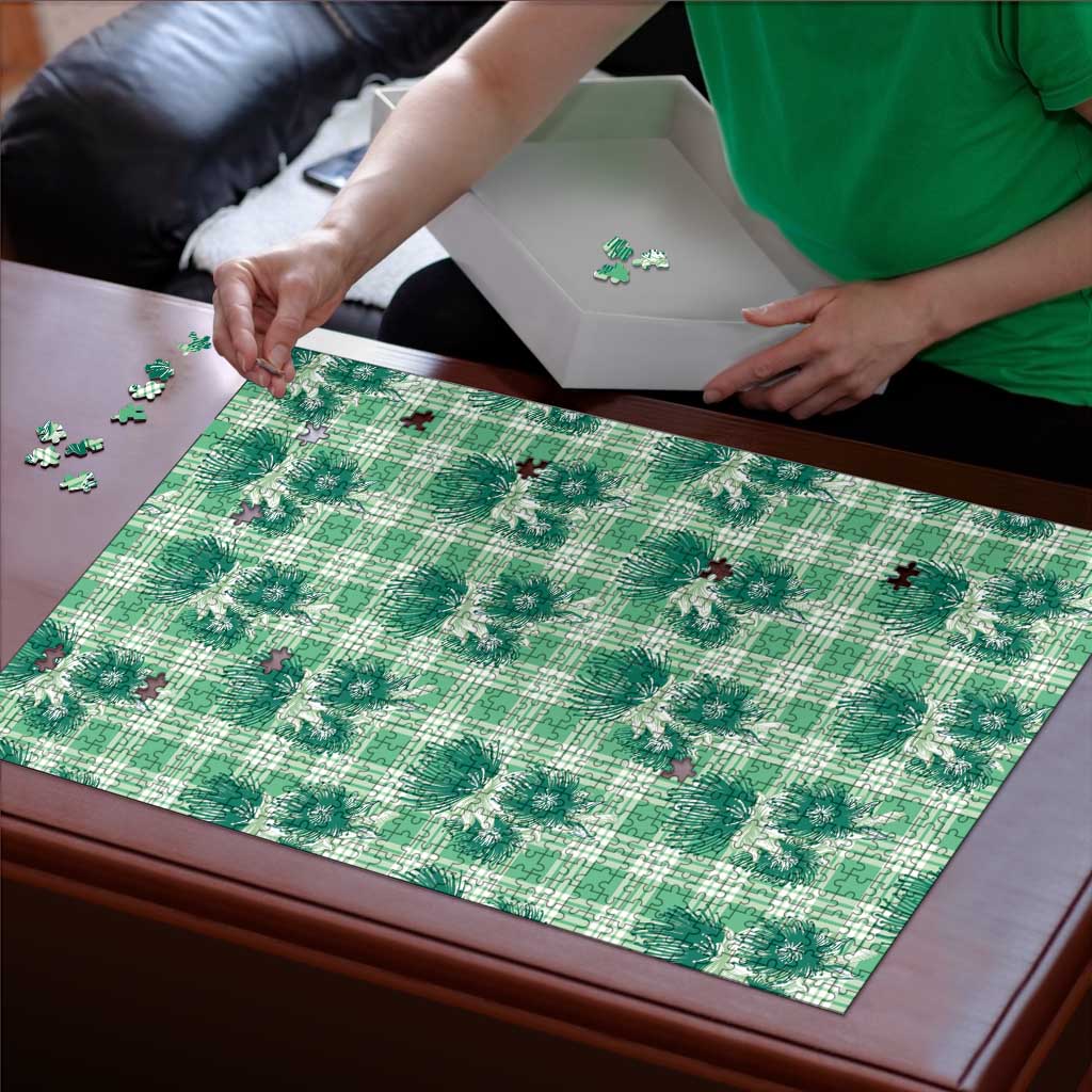 Green Palaka Hawaii Puzzle Hawaiian Lehua Blossoms LT05 - Polynesian Pride