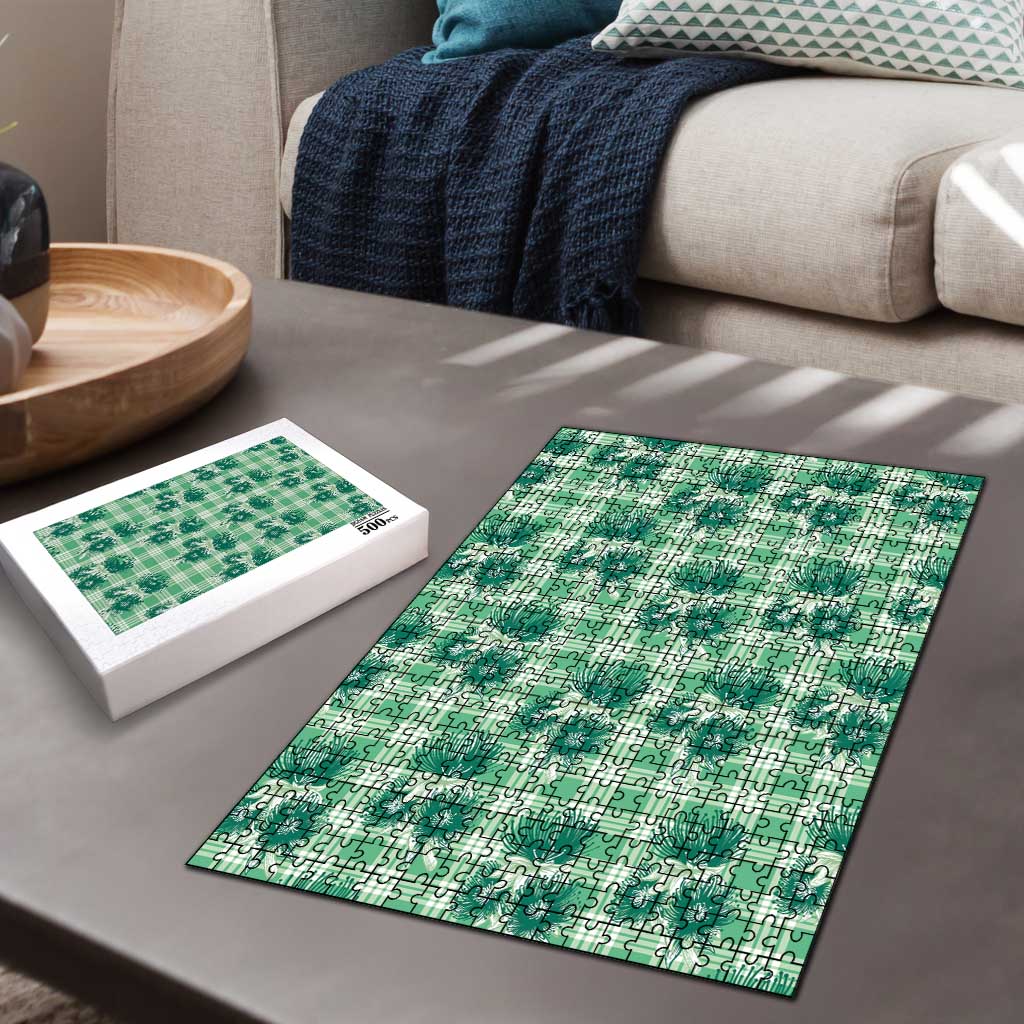 Green Palaka Hawaii Puzzle Hawaiian Lehua Blossoms LT05 - Polynesian Pride