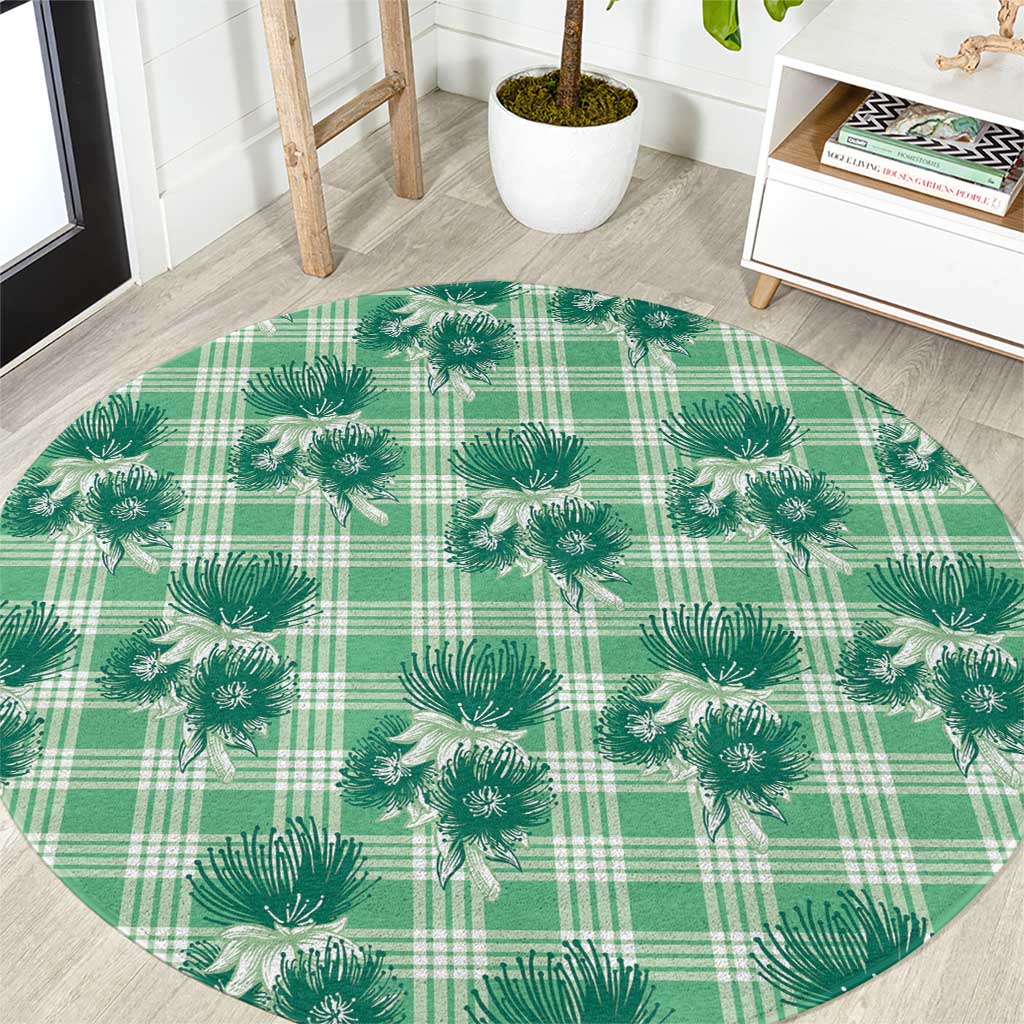 Green Palaka Hawaii Round Carpet Hawaiian Lehua Blossoms LT05 Green - Polynesian Pride