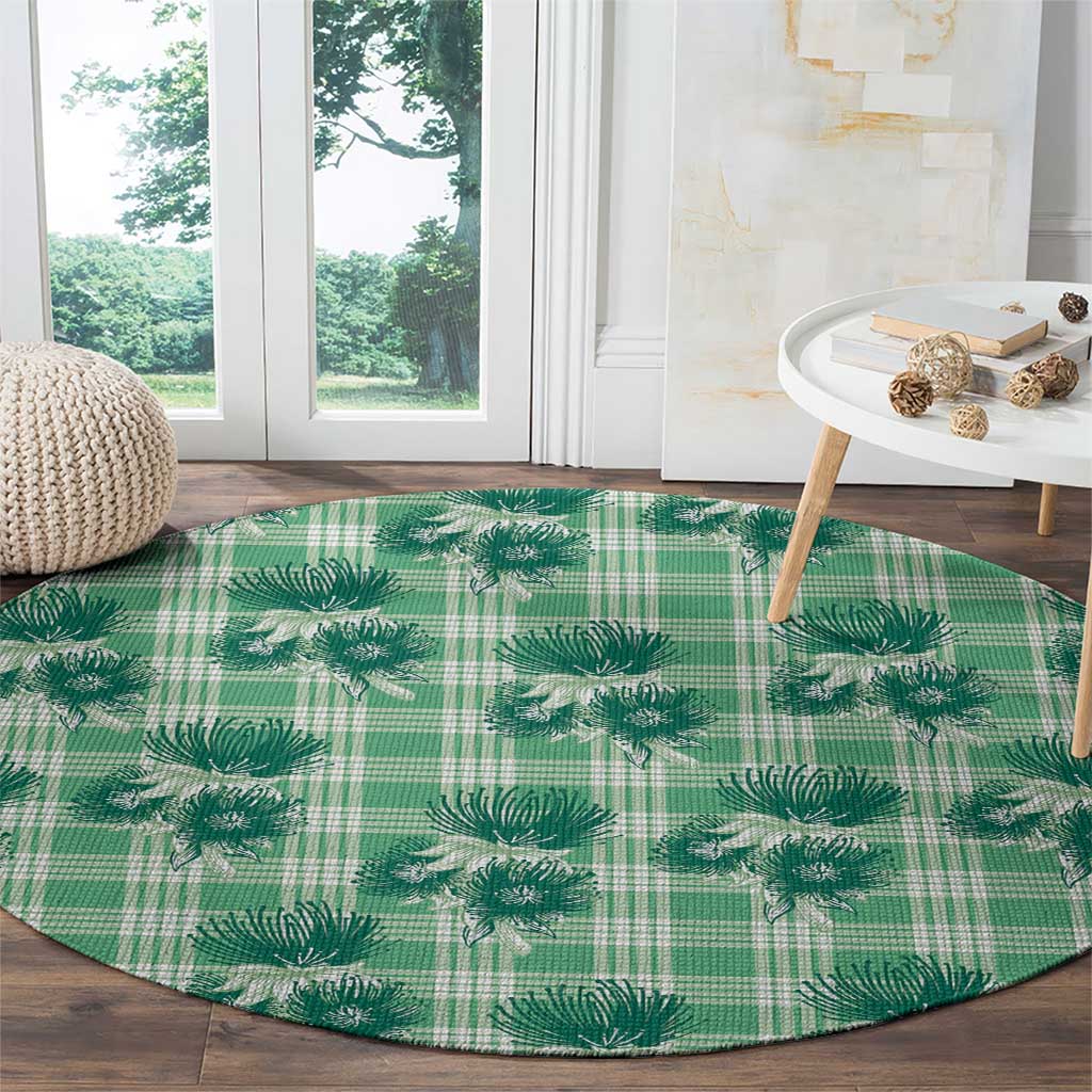 Green Palaka Hawaii Round Carpet Hawaiian Lehua Blossoms LT05 - Polynesian Pride