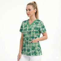 Green Palaka Hawaii Scrub Top Hawaiian Lehua Blossoms LT05 - Polynesian Pride