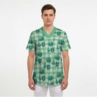 Green Palaka Hawaii Scrub Top Hawaiian Lehua Blossoms LT05 - Polynesian Pride