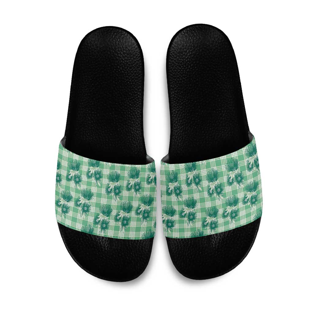 Green Palaka Hawaii Slide Sandals Hawaiian Lehua Blossoms LT05 Green - Polynesian Pride