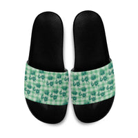 Green Palaka Hawaii Slide Sandals Hawaiian Lehua Blossoms LT05 Green - Polynesian Pride