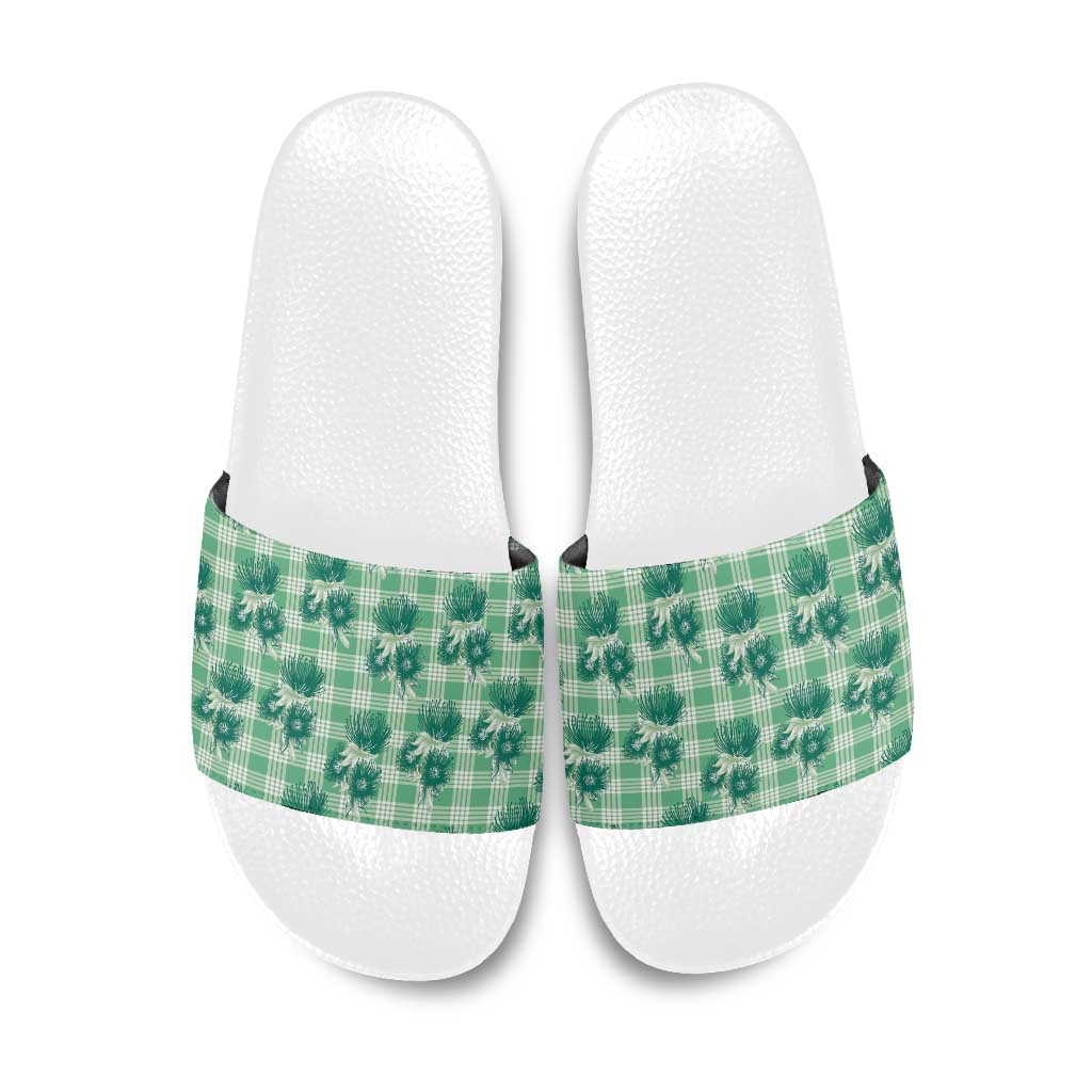 Green Palaka Hawaii Slide Sandals Hawaiian Lehua Blossoms LT05 Green - Polynesian Pride