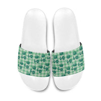 Green Palaka Hawaii Slide Sandals Hawaiian Lehua Blossoms LT05 Green - Polynesian Pride