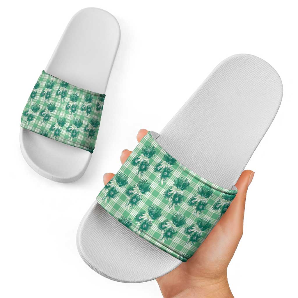 Green Palaka Hawaii Slide Sandals Hawaiian Lehua Blossoms LT05 - Polynesian Pride