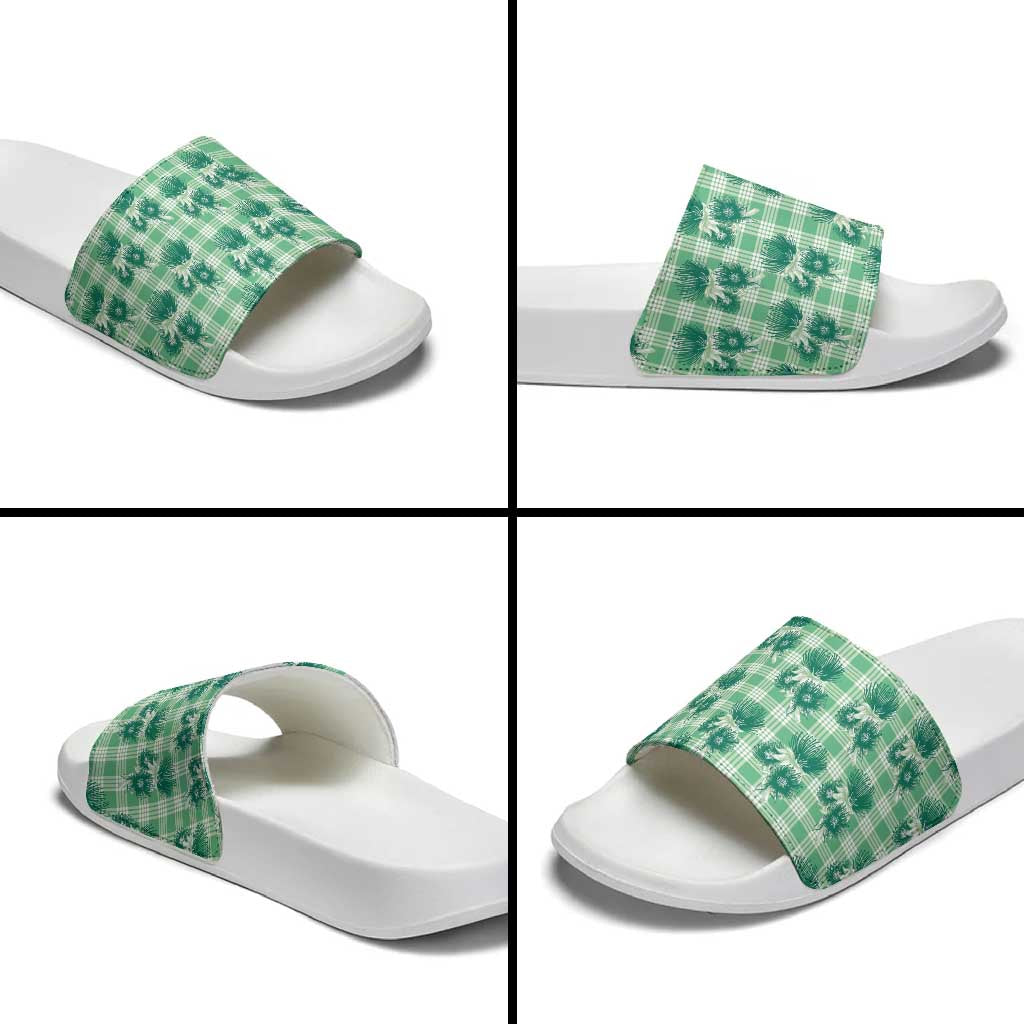 Green Palaka Hawaii Slide Sandals Hawaiian Lehua Blossoms LT05 - Polynesian Pride