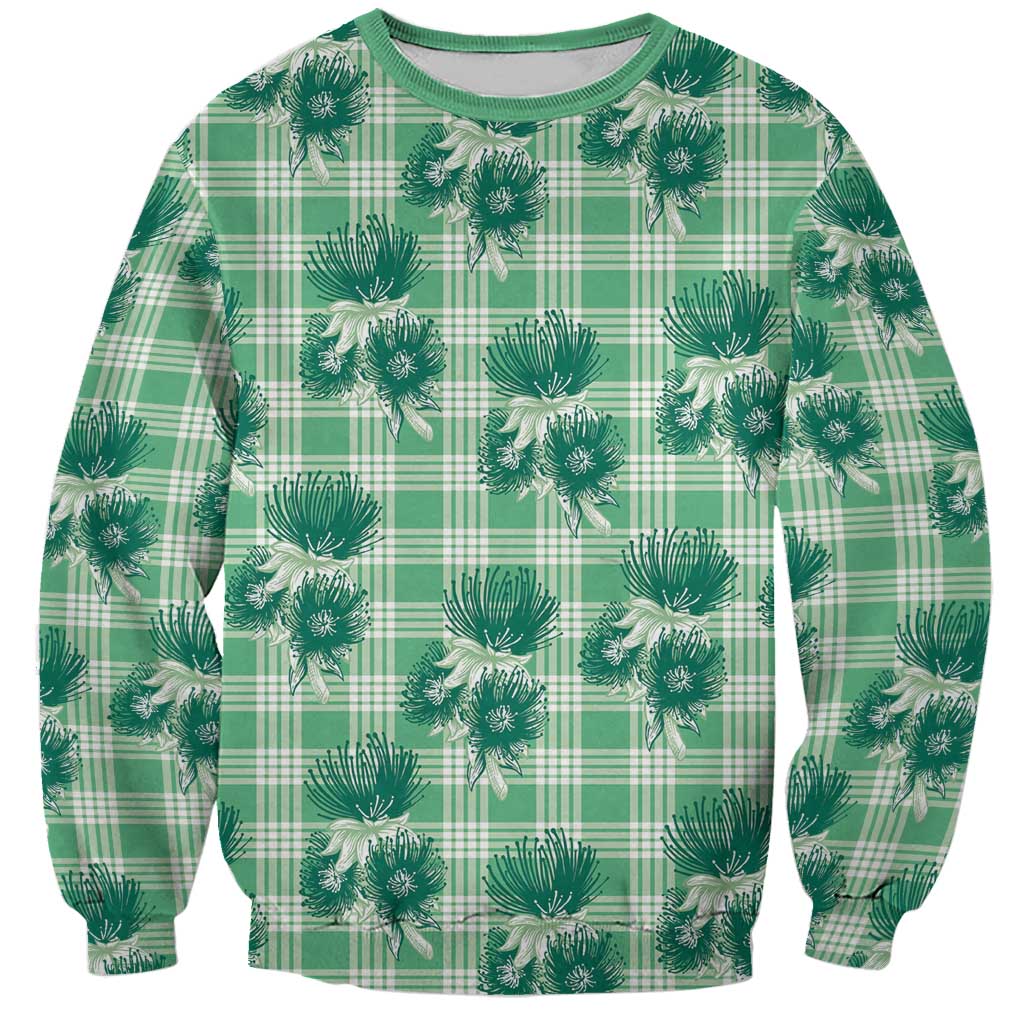 Green Palaka Hawaii Sweatshirt Hawaiian Lehua Blossoms LT05 Unisex Green - Polynesian Pride