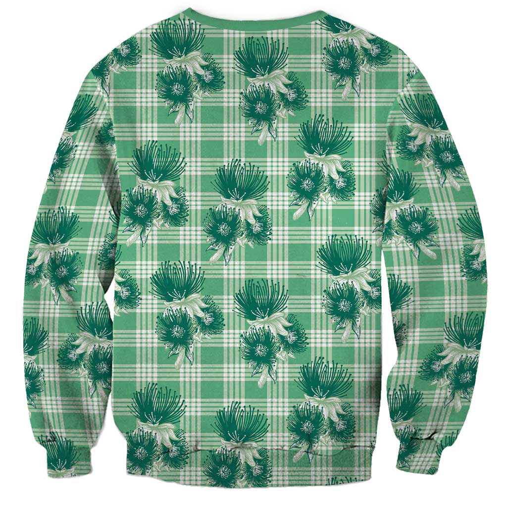 Green Palaka Hawaii Sweatshirt Hawaiian Lehua Blossoms LT05 - Polynesian Pride