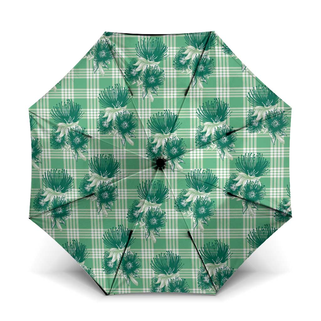 Green Palaka Hawaii Umbrella Hawaiian Lehua Blossoms LT05 One Size Folded 11.42 inch Opened Diameter 37.4 inch Green - Polynesian Pride