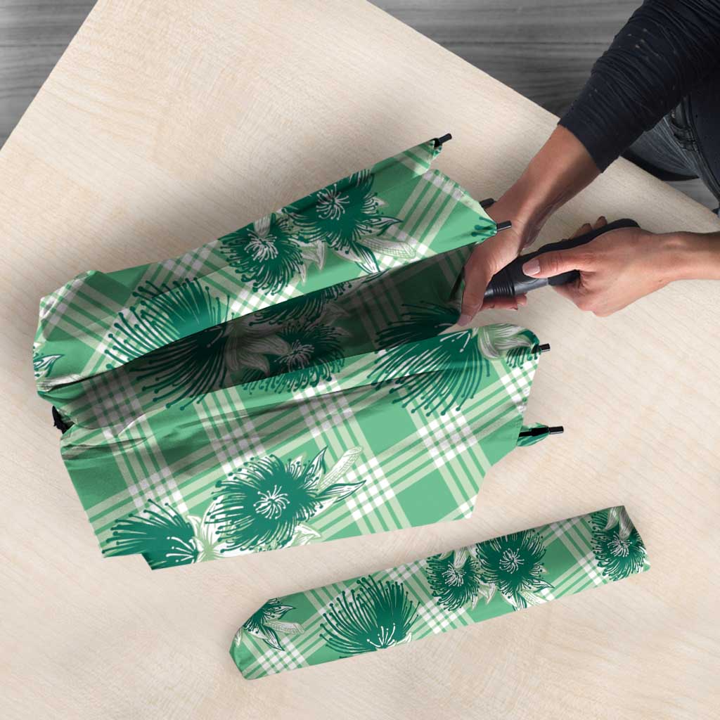Green Palaka Hawaii Umbrella Hawaiian Lehua Blossoms LT05 - Polynesian Pride