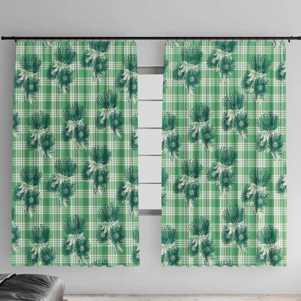 Green Palaka Hawaii Window Curtain Hawaiian Lehua Blossoms LT05 With Hooks Green - Polynesian Pride