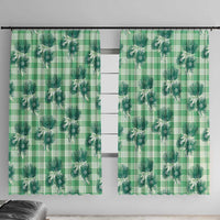 Green Palaka Hawaii Window Curtain Hawaiian Lehua Blossoms LT05 With Hooks Green - Polynesian Pride
