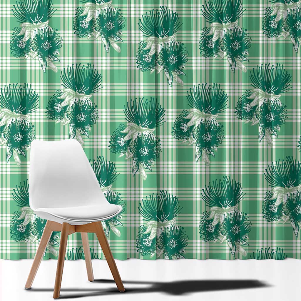 Green Palaka Hawaii Window Curtain Hawaiian Lehua Blossoms LT05 - Polynesian Pride