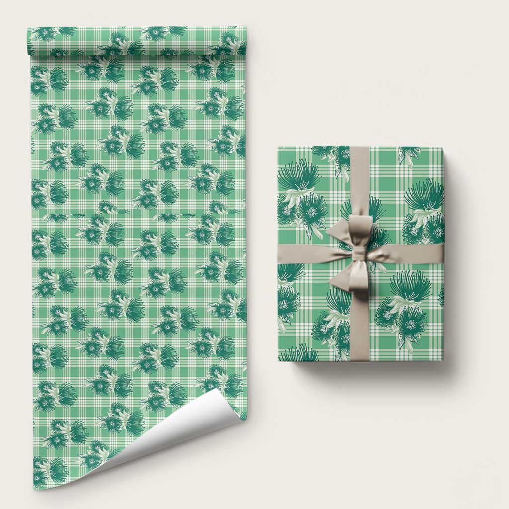 Green Palaka Hawaii Wrapping Paper Hawaiian Lehua Blossoms LT05 58" × 23" Green - Polynesian Pride
