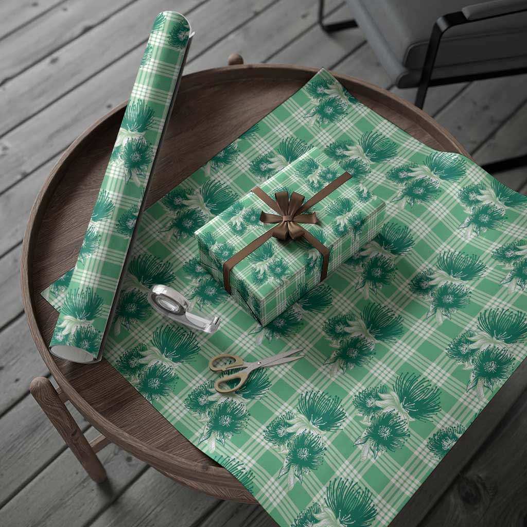 Green Palaka Hawaii Wrapping Paper Hawaiian Lehua Blossoms LT05 - Polynesian Pride