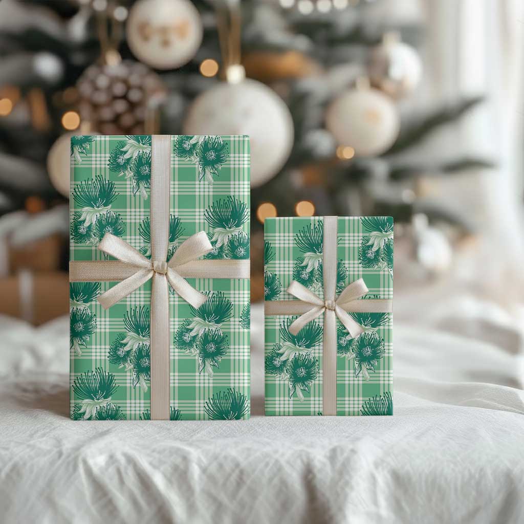 Green Palaka Hawaii Wrapping Paper Hawaiian Lehua Blossoms LT05 - Polynesian Pride