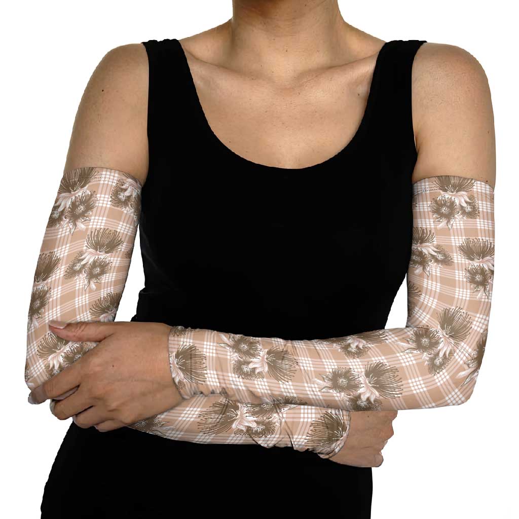 Brown Palaka Hawaii Arm Sleeves Hawaiian Lehua Blossoms LT05 - Polynesian Pride