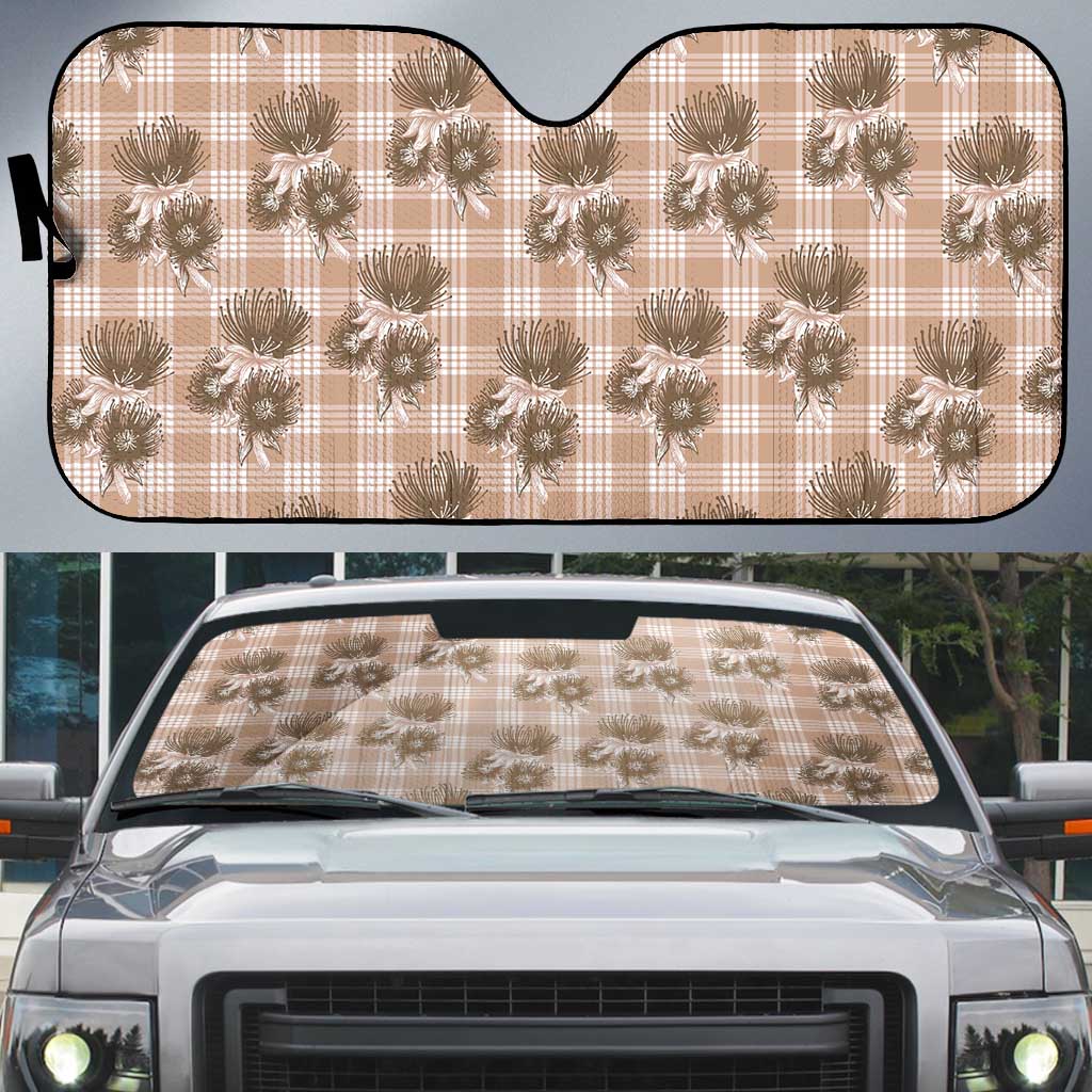 Brown Palaka Hawaii Auto Sun Shade Hawaiian Lehua Blossoms LT05 Brown - Polynesian Pride