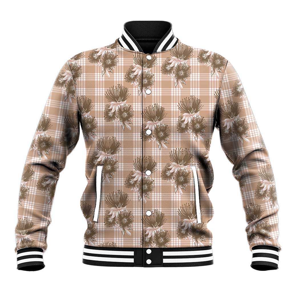 Brown Palaka Hawaii Baseball Jacket Hawaiian Lehua Blossoms LT05 Unisex Brown - Polynesian Pride