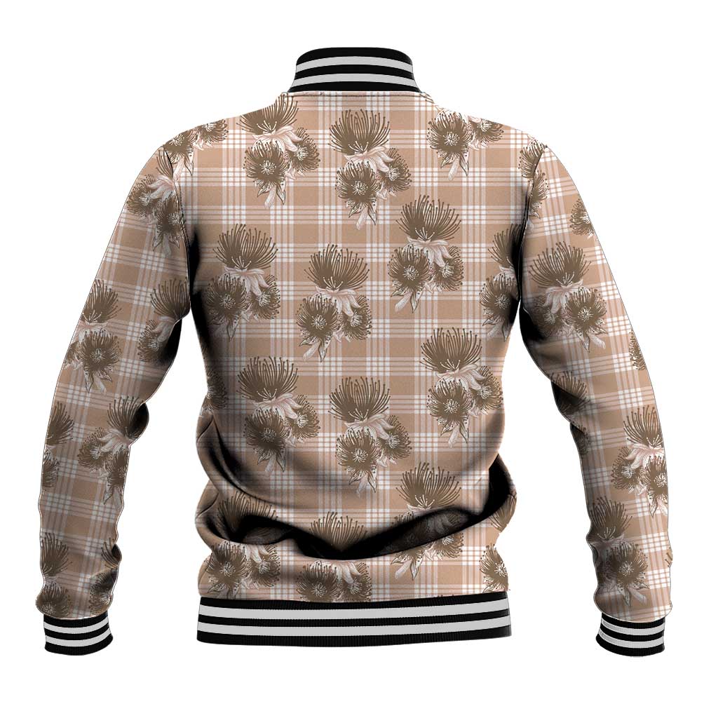 Brown Palaka Hawaii Baseball Jacket Hawaiian Lehua Blossoms LT05 - Polynesian Pride