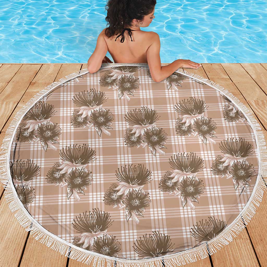 Brown Palaka Hawaii Beach Blanket Hawaiian Lehua Blossoms LT05 - Polynesian Pride