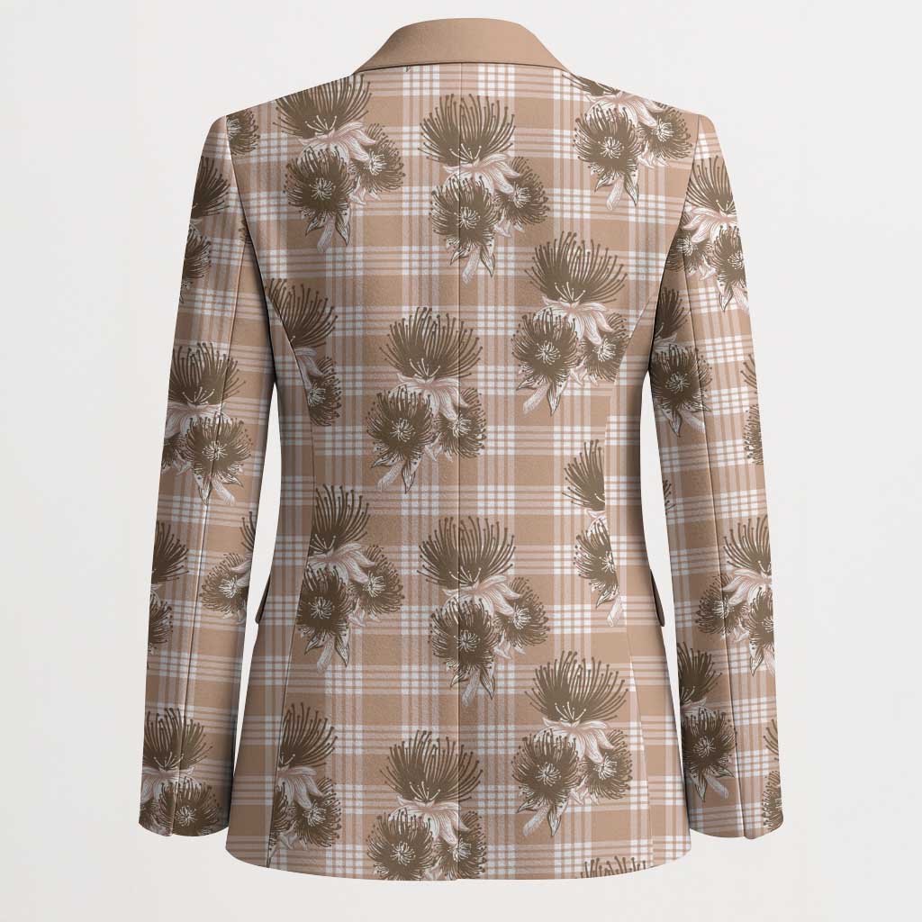 Brown Palaka Hawaii Blazer Hawaiian Lehua Blossoms LT05 - Polynesian Pride